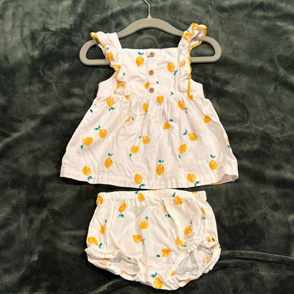 Toddler lemon pattern matching tank top and diaper cover